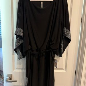 Elegant Black Women’s Dress with Metallic Trim